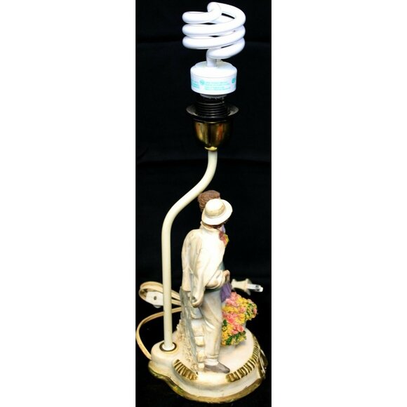 Vintage French Country European Lamp Man Woman Floral Accent Table Ceramic Resin - Picture 4 of 12